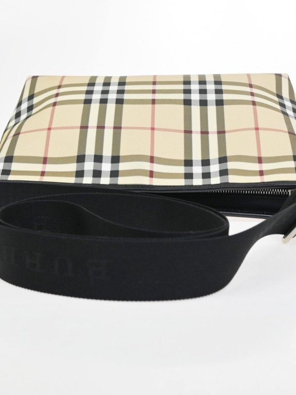 BURBERRY Nova Check Pattern Shoulder Bag PVC Leather Black Beige SHW 38KC921 - Picture 6 of 15